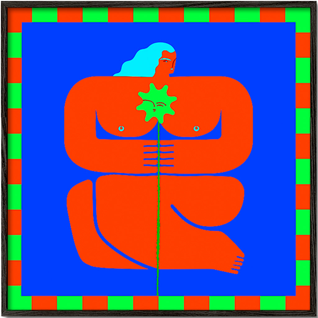 Cuadro abstracto de figura estilizada roja – Black Frame