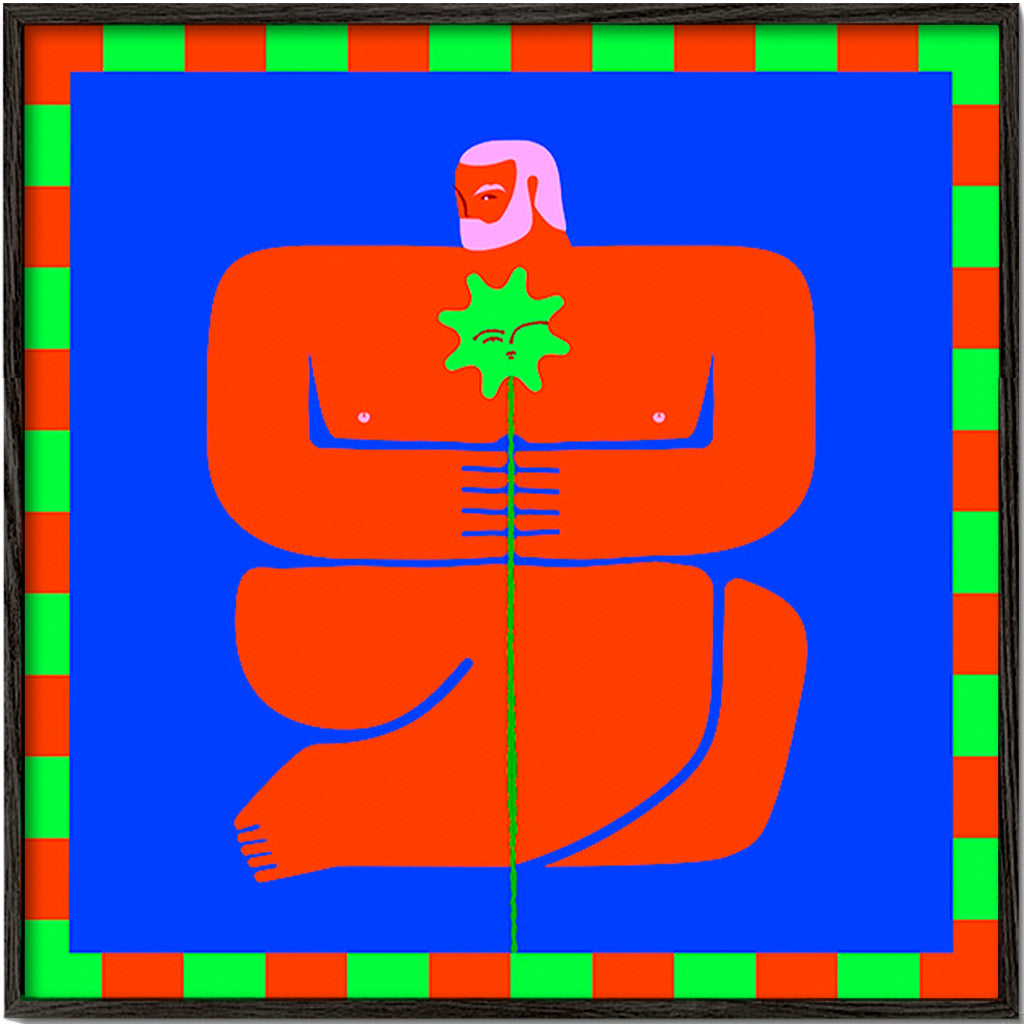 Ilustración de figura sosteniendo flor – Black Frame