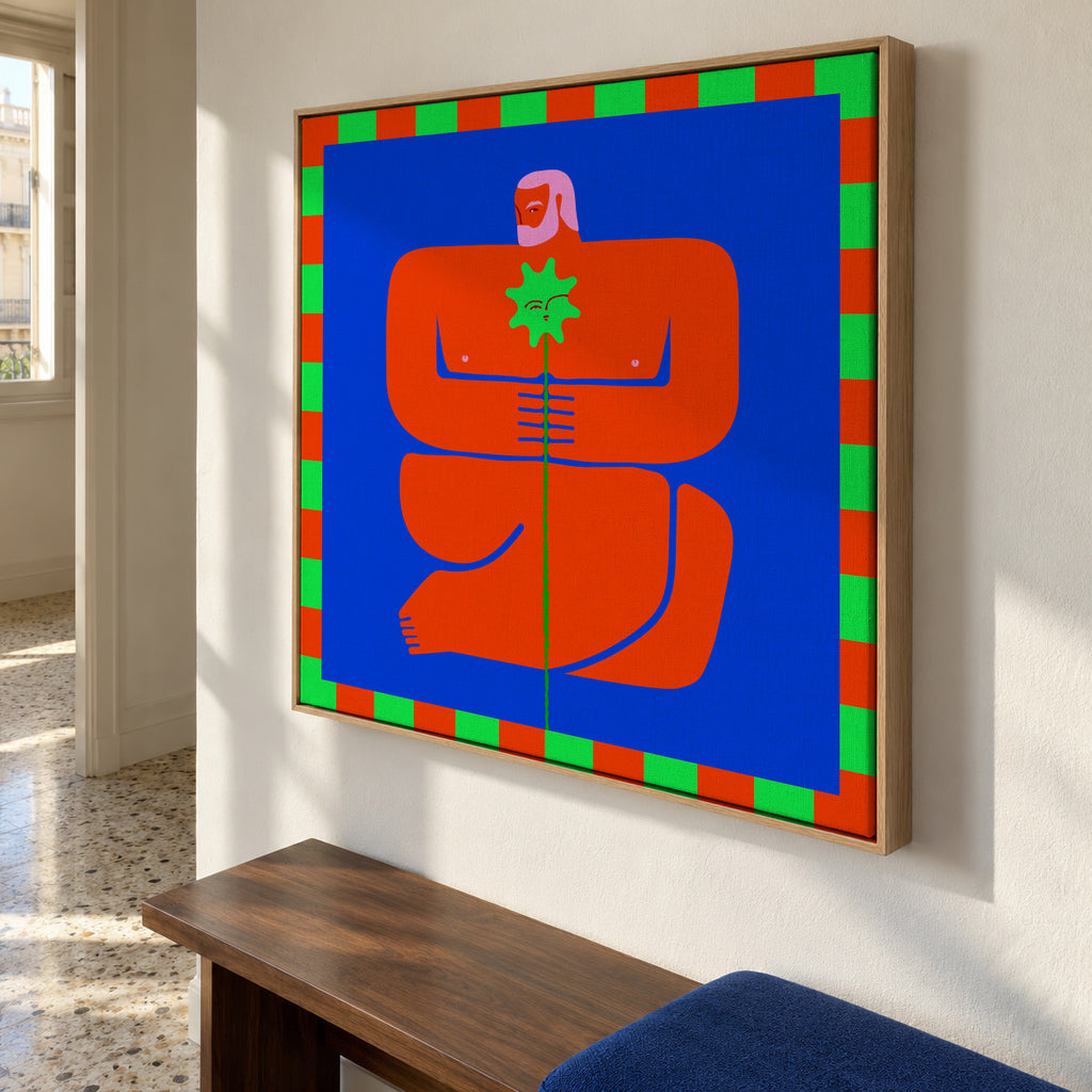 Contemplative Embrace - Framed canvas in an interior