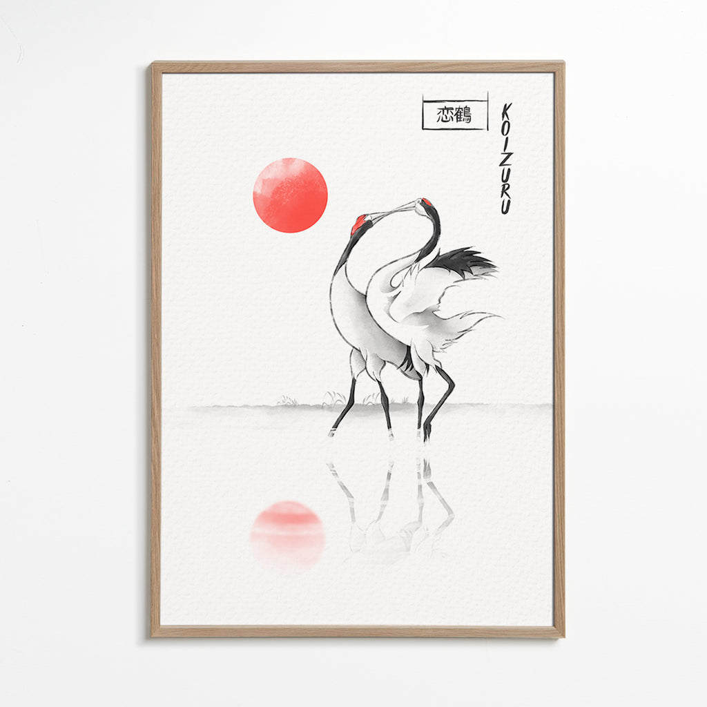 Cuadro grullas japonesas minimalistas – Oak Frame