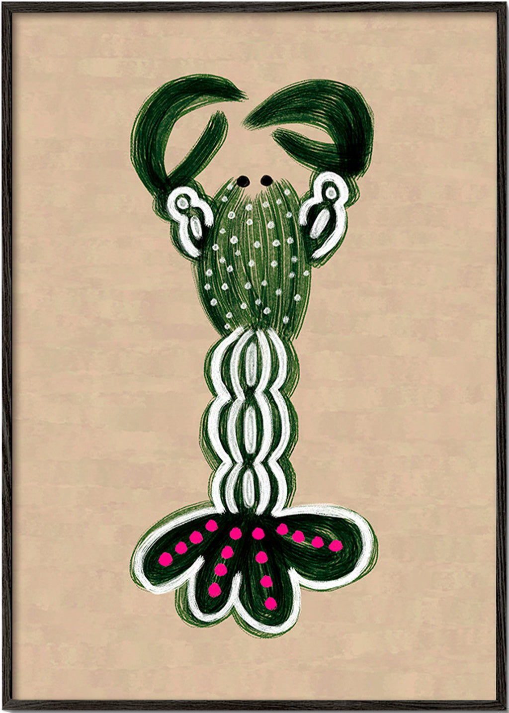 Cuadro de langosta verde ilustrada – Black Frame