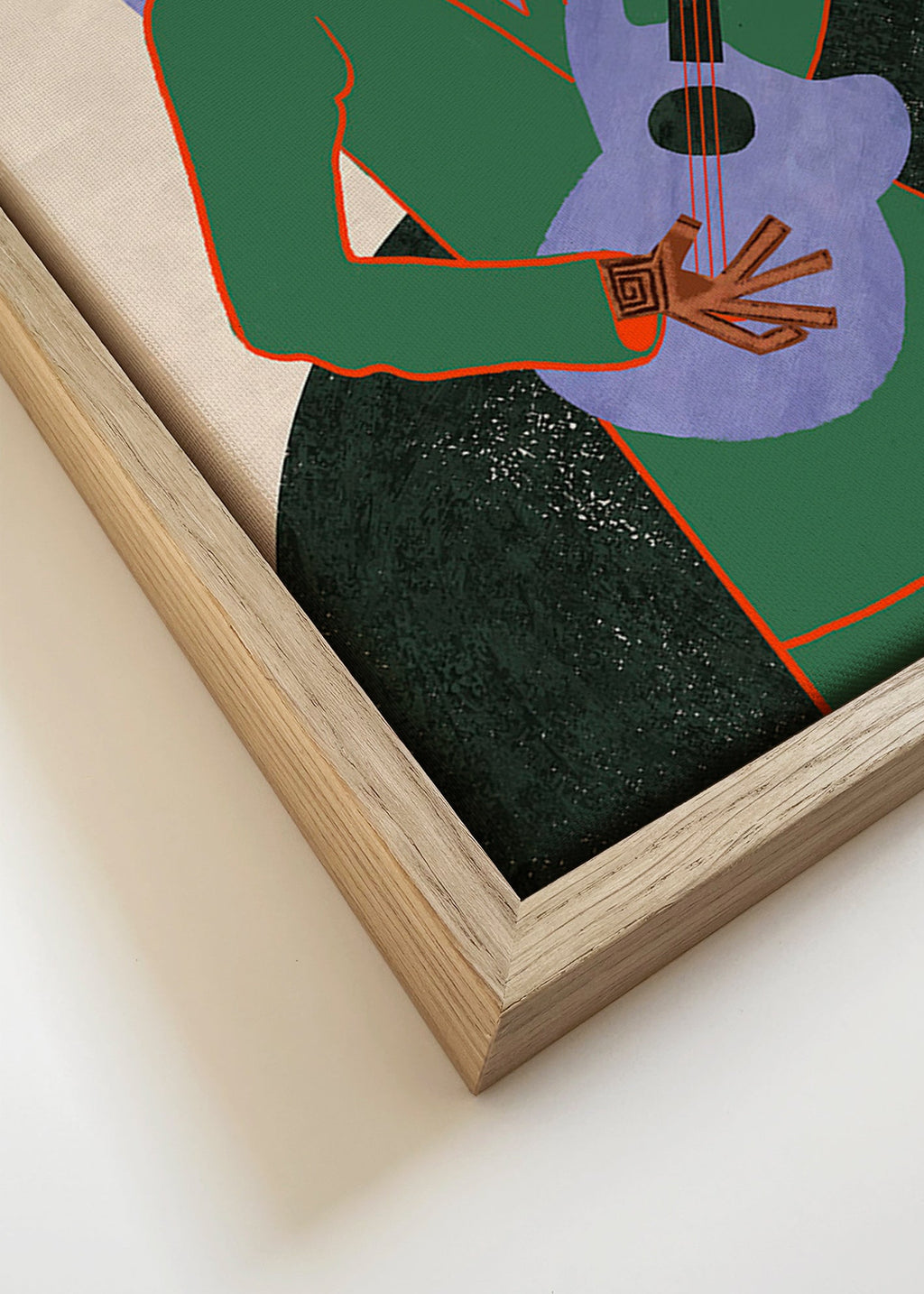 Ilustración músico con guitarra y halo geométrico – Canvas detail