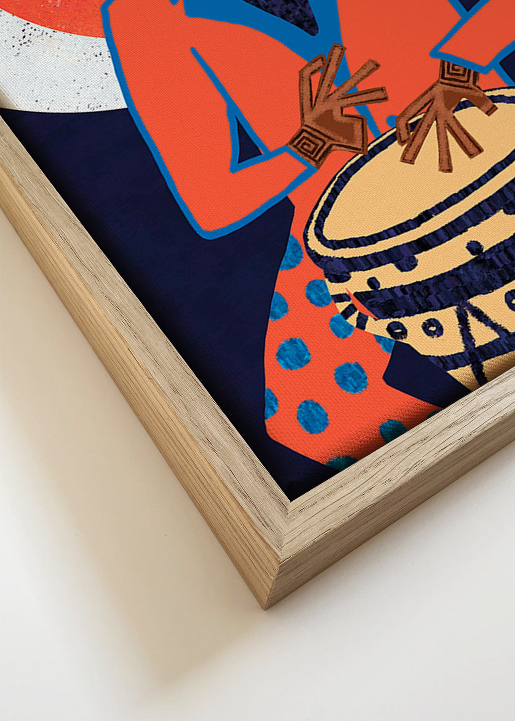 Ilustración músico con tambor en colores vivos – Canvas detail