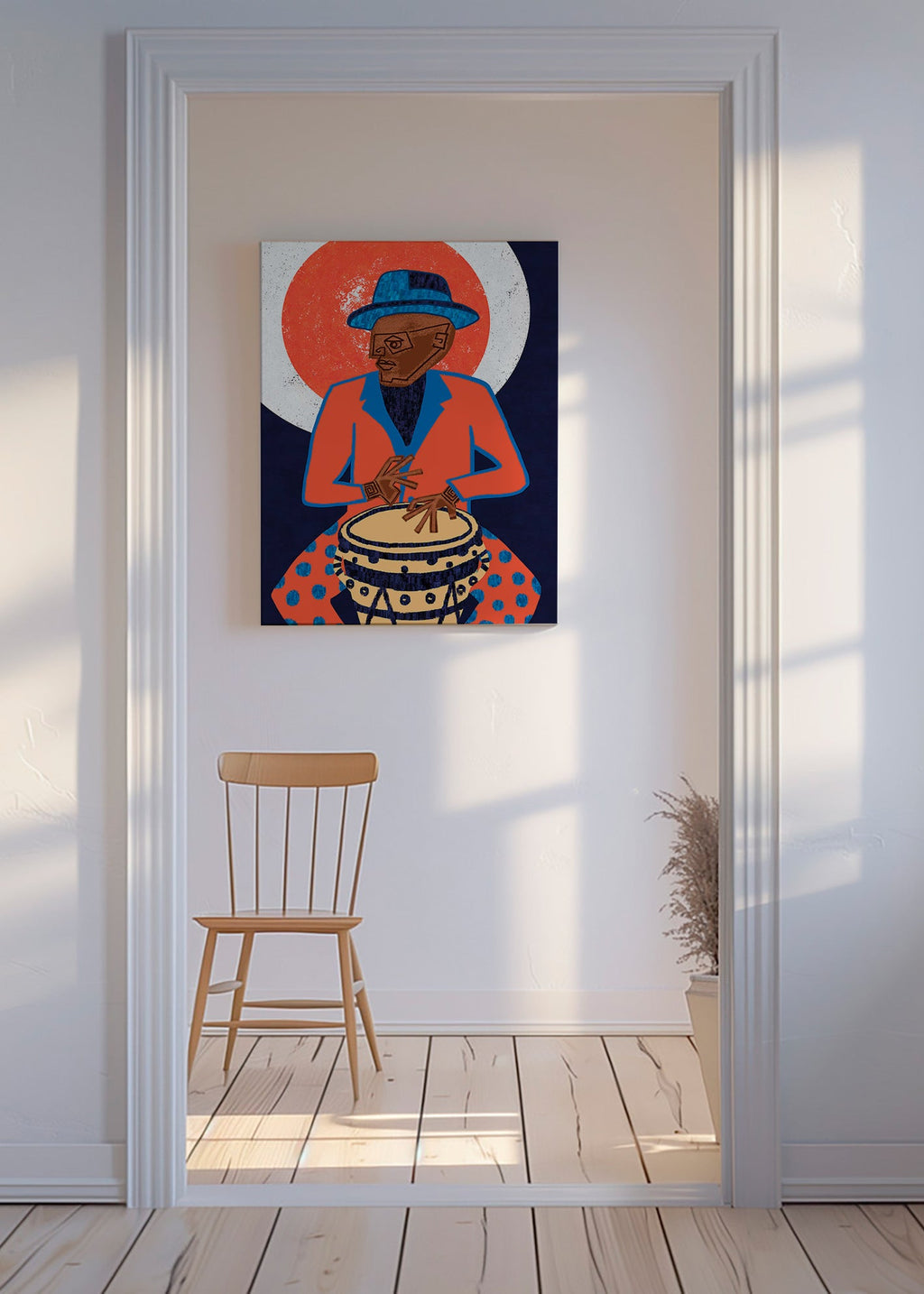 Ilustración músico con tambor en colores vivos – Canvas