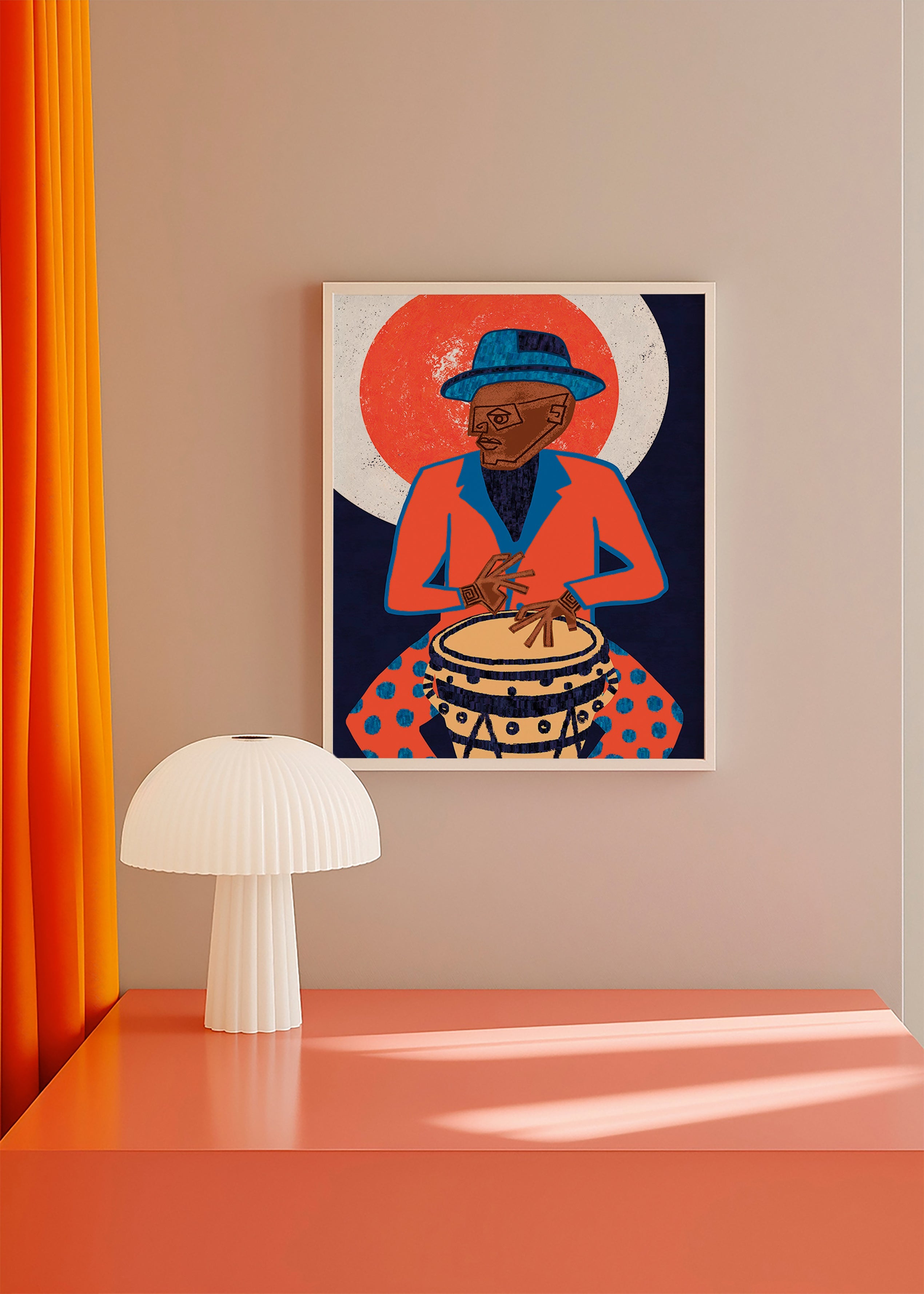 Ilustración músico con tambor en colores vivos – Product2