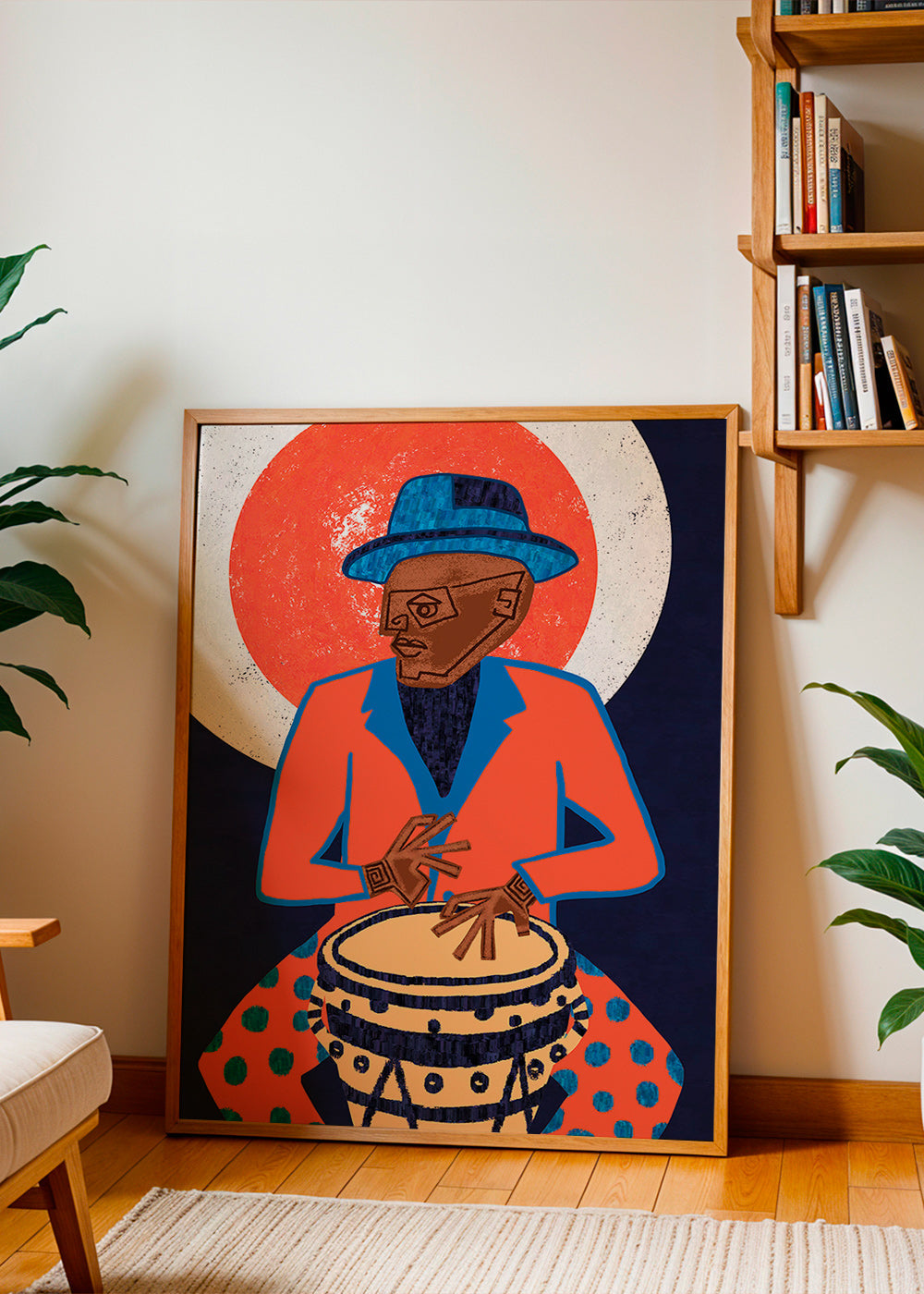 Ilustración músico con tambor en colores vivos – Product3