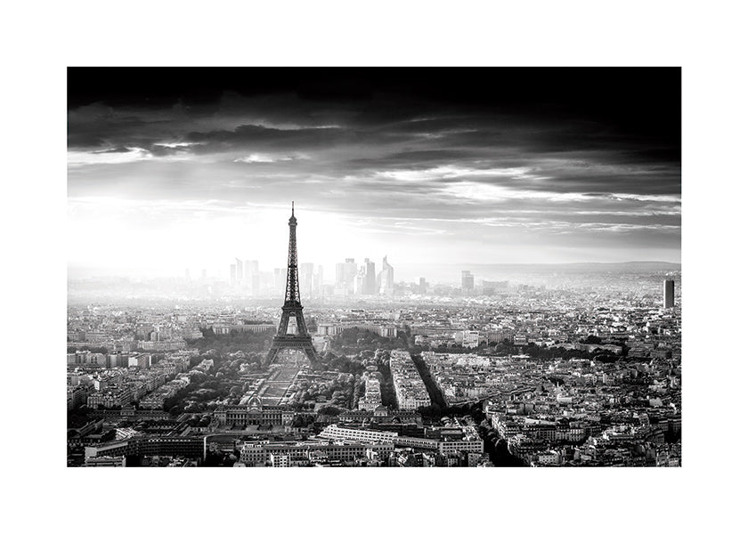 Cuadro de ciudades: París y la Torre Eiffel en blanco y negro
