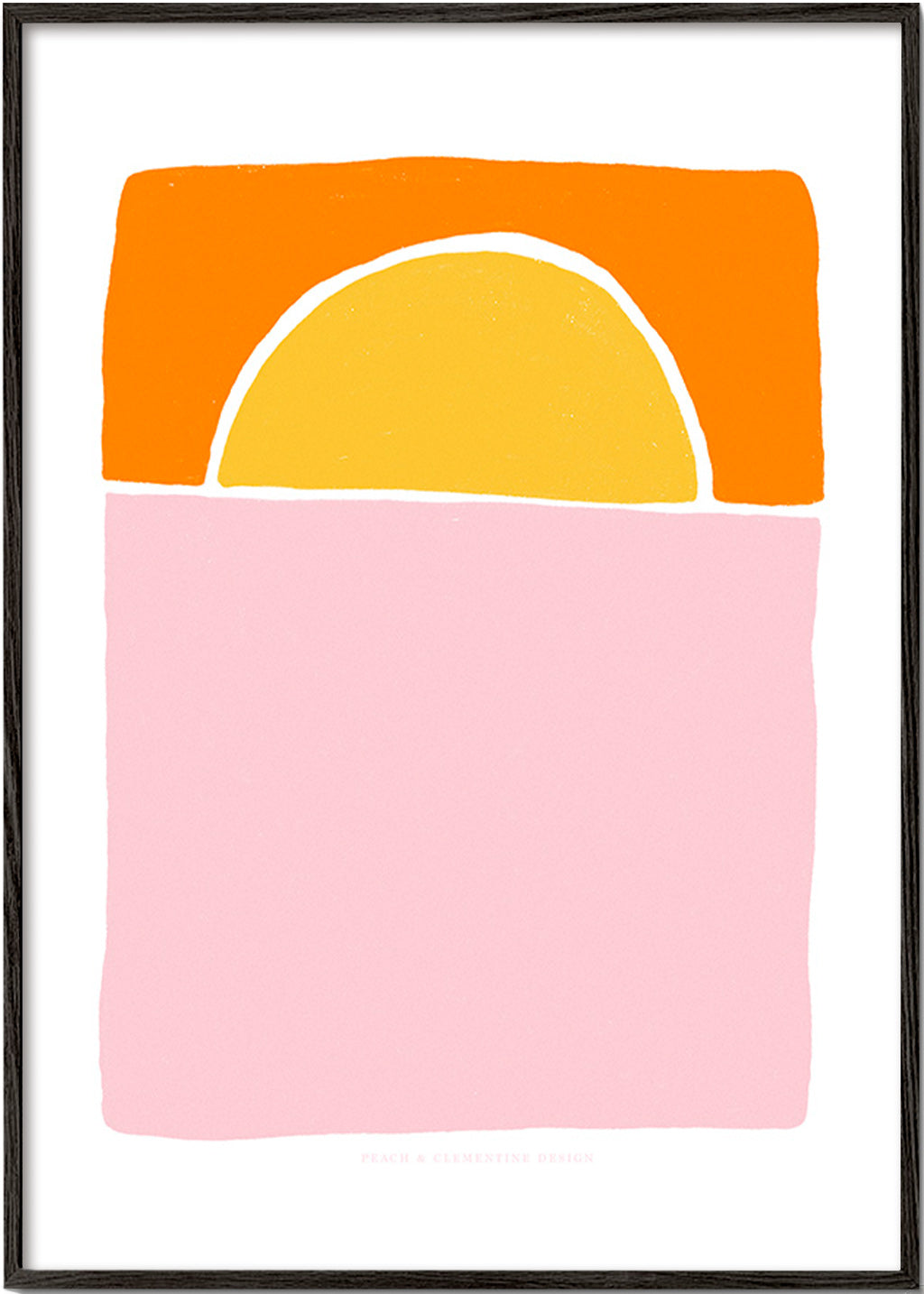 Cuadro abstracto semicírculo rosa y naranja – Black Frame