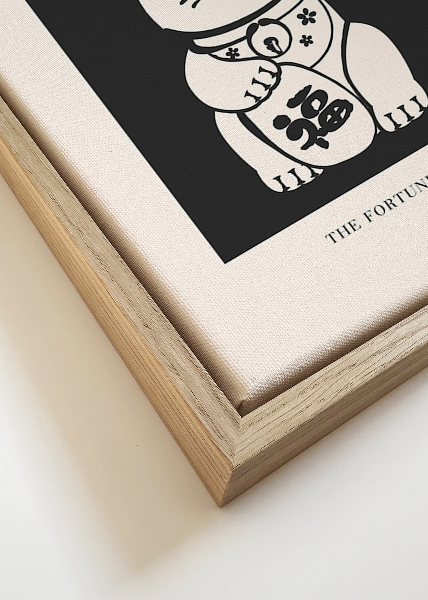 Ilustración Maneki Neko en blanco y negro – Canvas detail