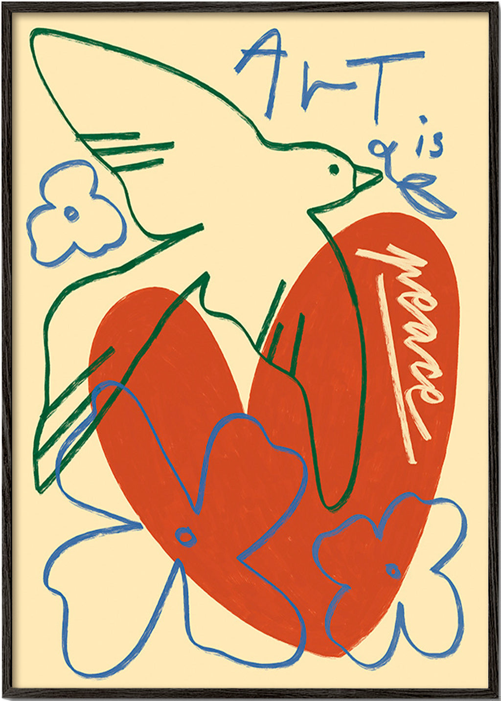 Ilustración de paloma y corazón trazos sueltos – Black Frame