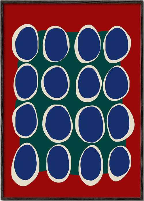 Cuadro geométrico con óvalos azules y bloque verde – Black Frame