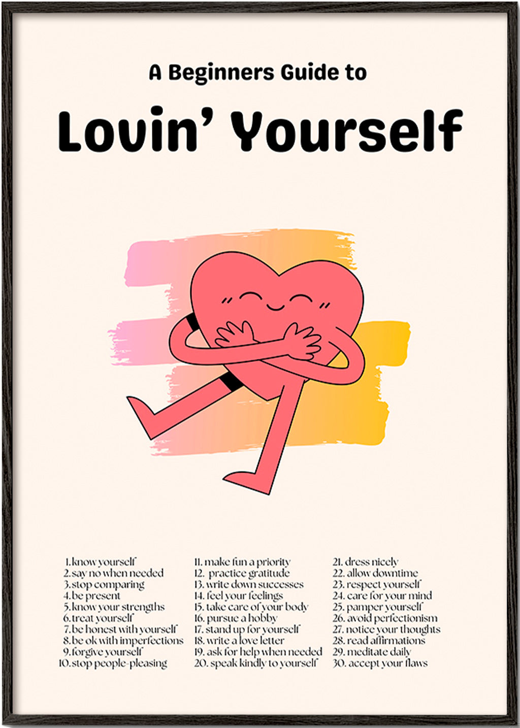 Ilustración: Corazón abrazándose con fondo pastel – Black Frame