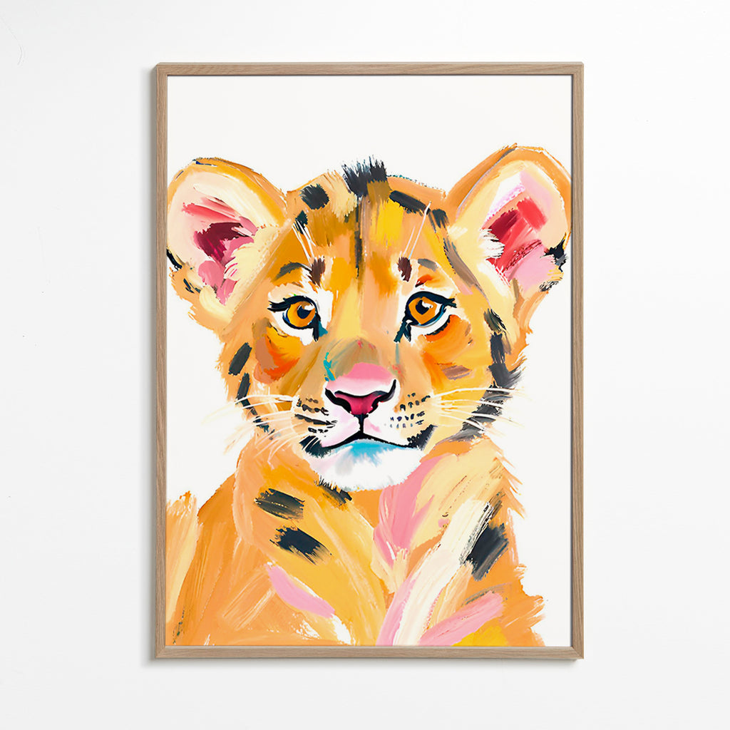 Cuadro tigre bebé ilustrado – Oak Frame