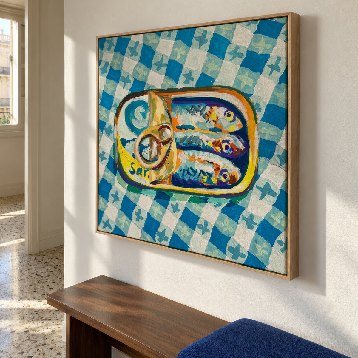 Tin of Sardines - Framed canvas in an interior