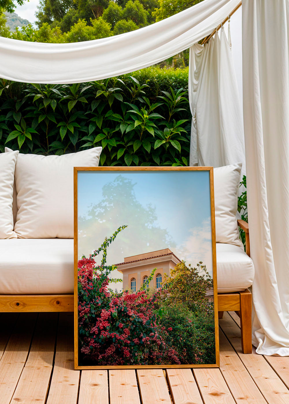 Lámina botánica con fachada y buganvillas – Product1