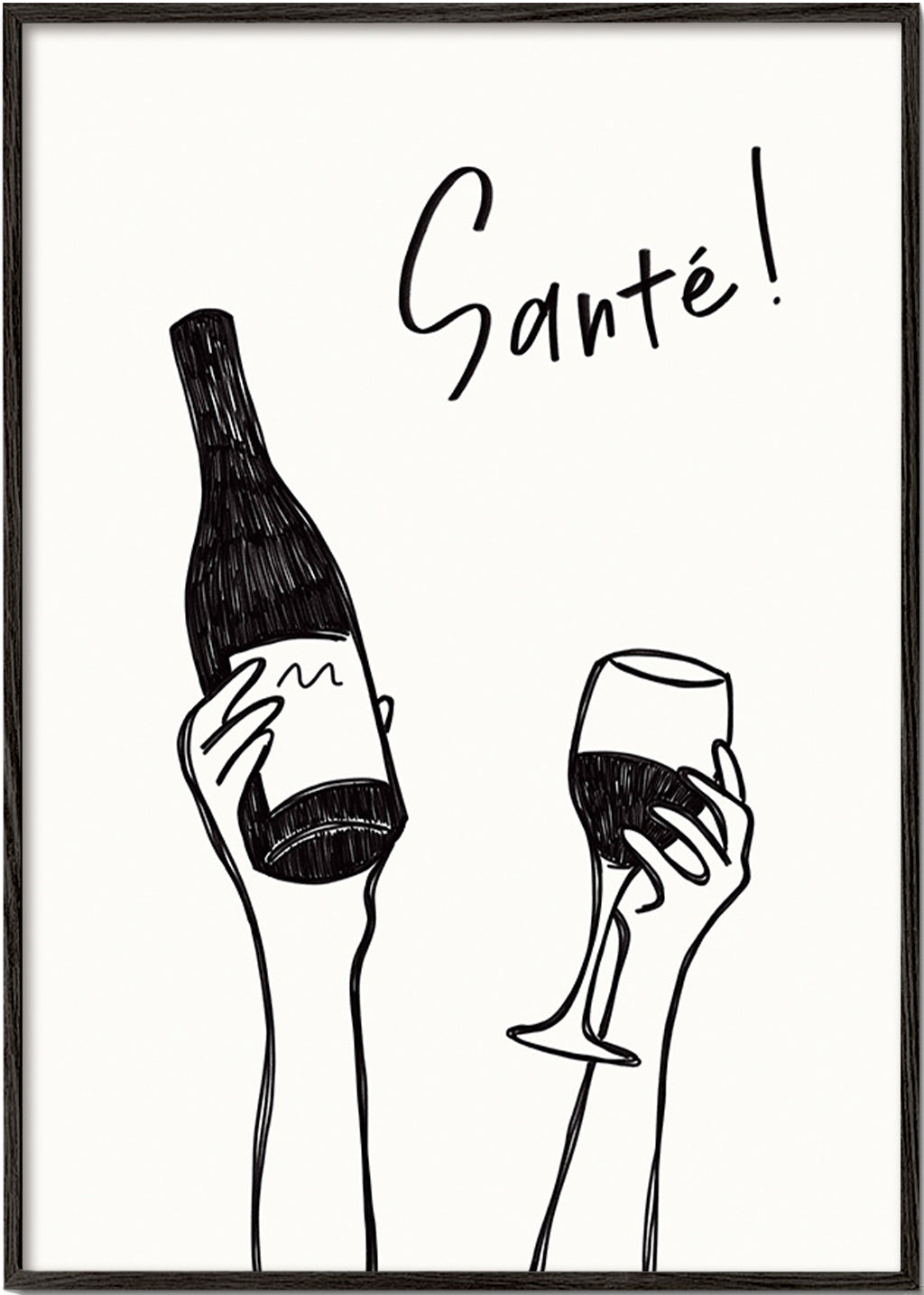 Cuadro de cocina con botella y copa – Black Frame