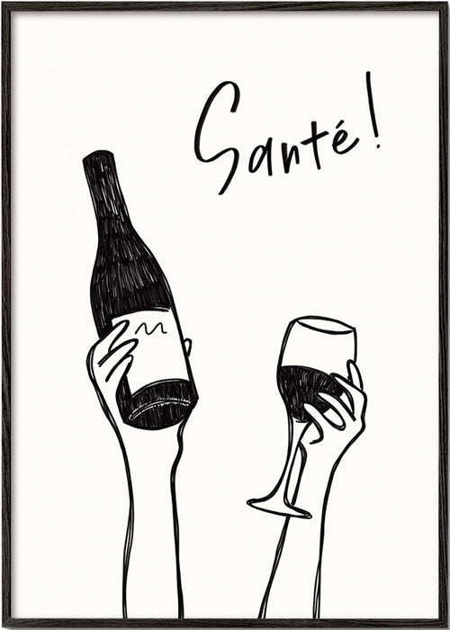 Cuadro de cocina con botella y copa – Black Frame