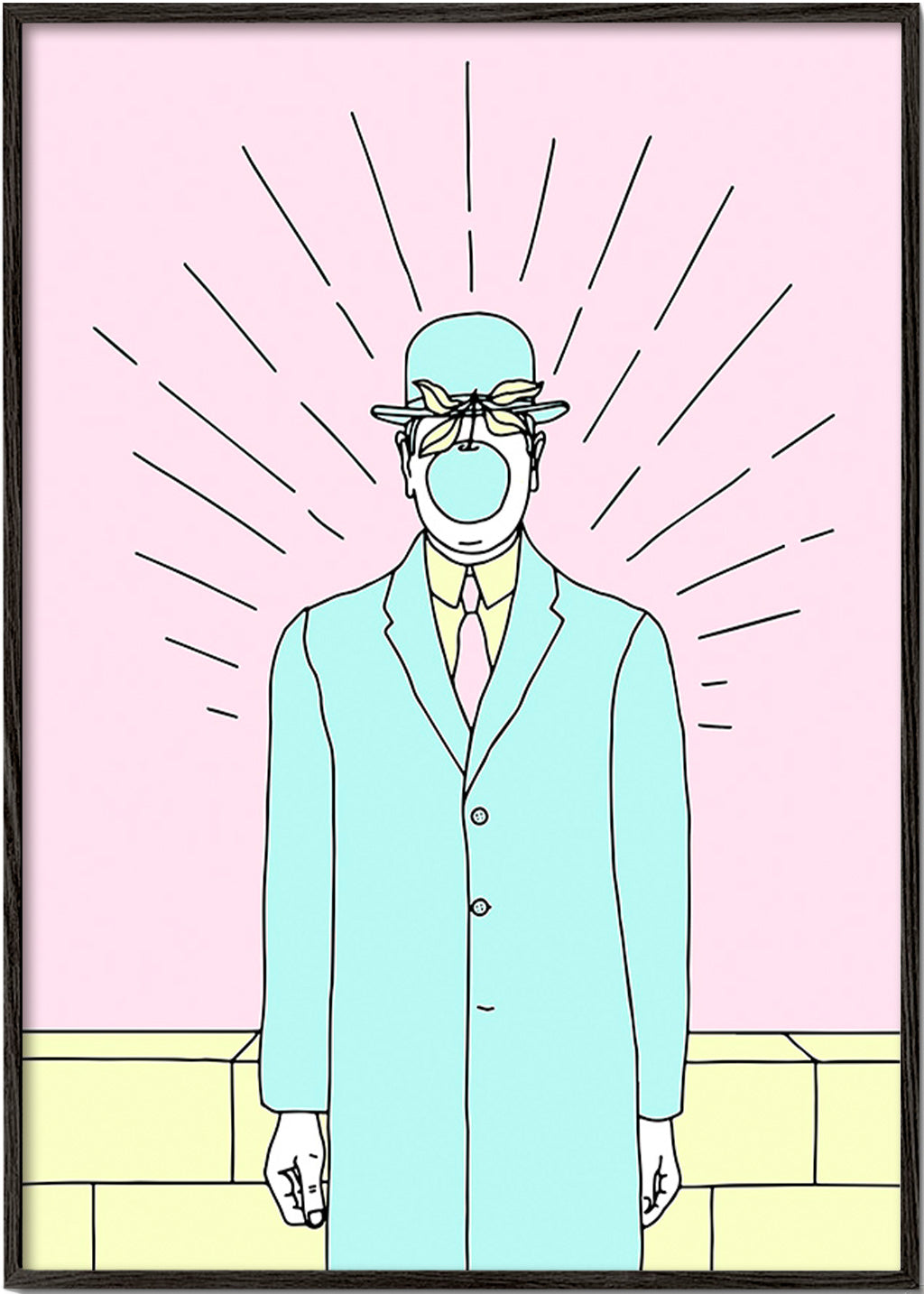 Ilustración surreal de figura con manzana – Black Frame