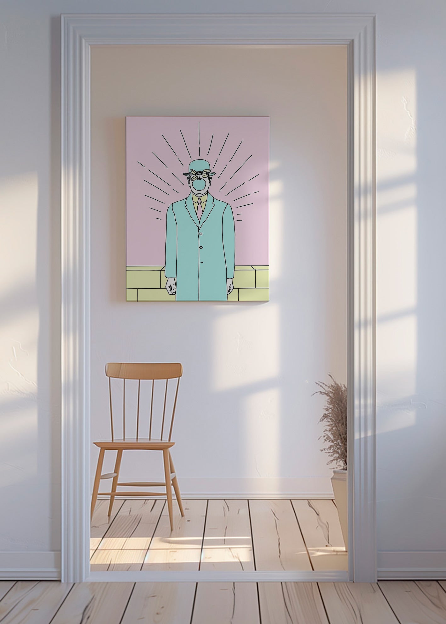 Ilustración surreal de figura con manzana – Canvas