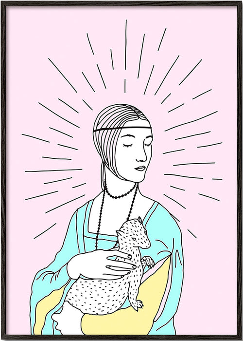 Ilustración: dama con armiño y fondo rosa – Black Frame