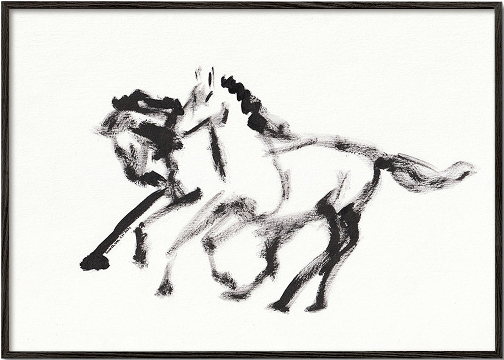 Cuadro de caballos en tinta gestual – Black Frame
