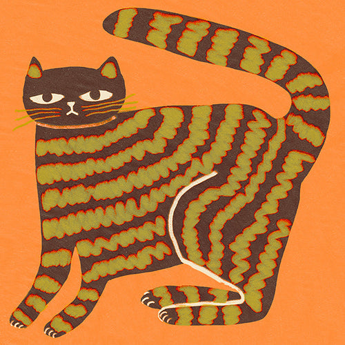 Cuadro gato rayado sobre fondo naranja