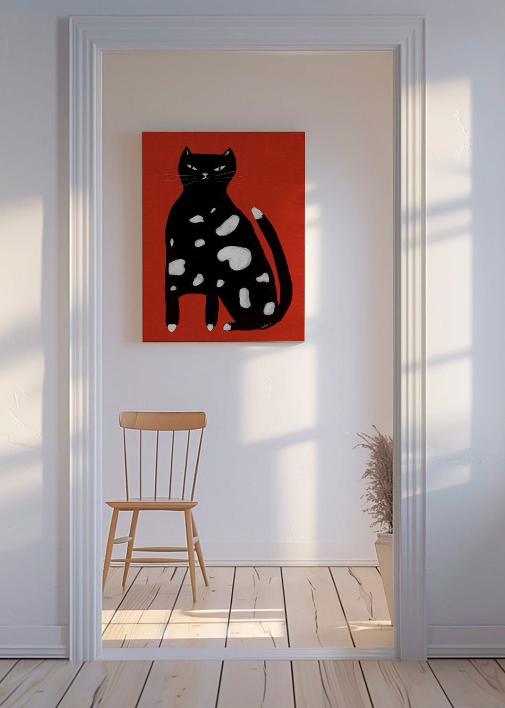 Cuadro gato salpicado sobre fondo rojo – Canvas