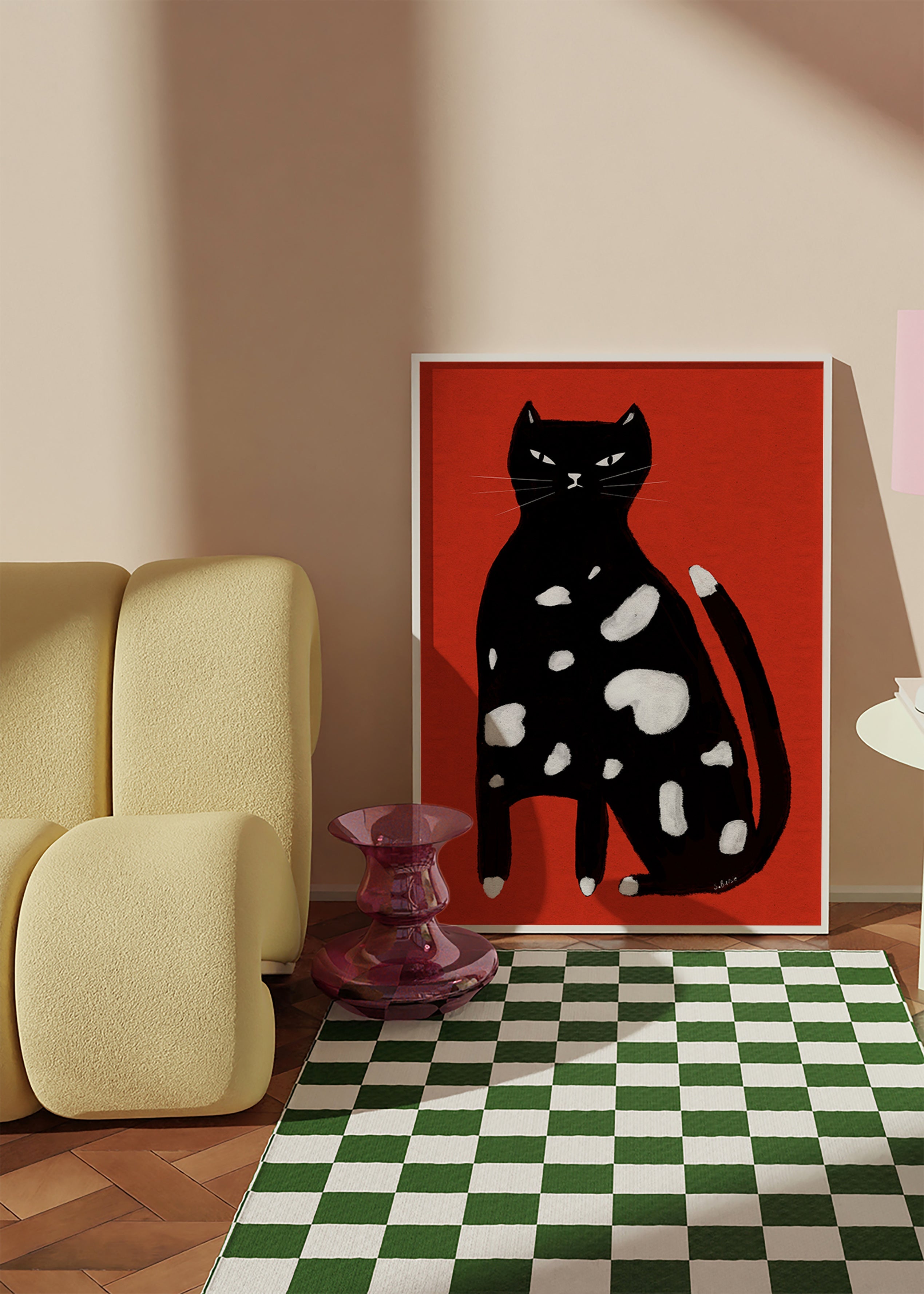 Cuadro gato salpicado sobre fondo rojo – Product1