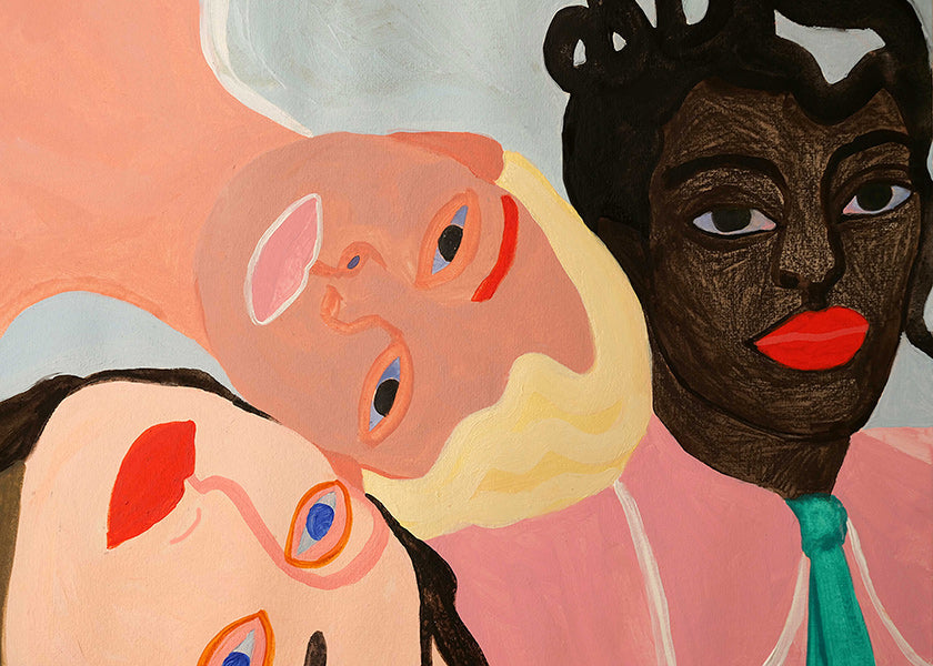 Ilustración de tres rostros coloristas