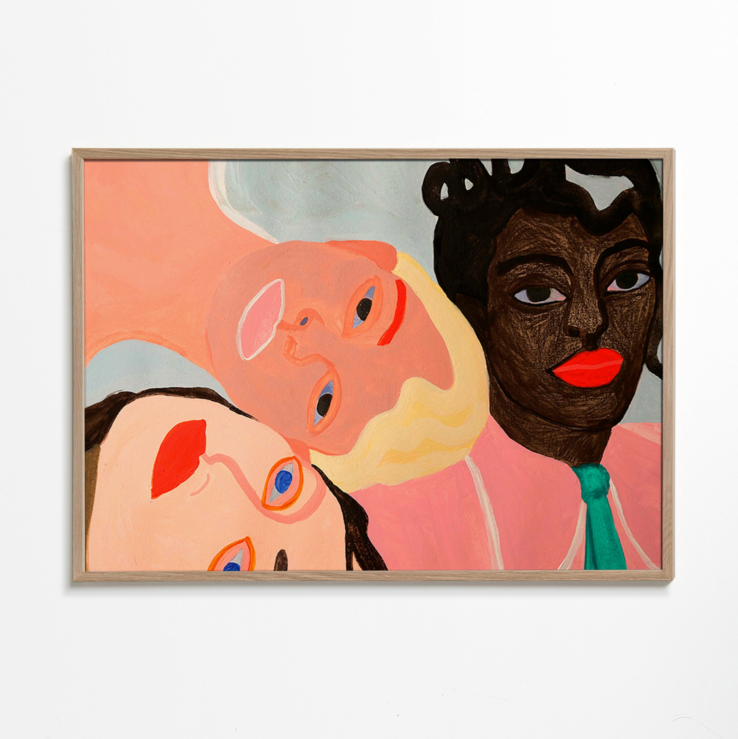 Ilustración de tres rostros coloristas – Oak Frame