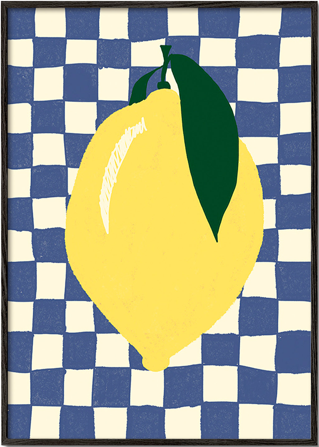 Cuadro de cocina con limón ilustrado y fondo ajedrezado – Black Frame