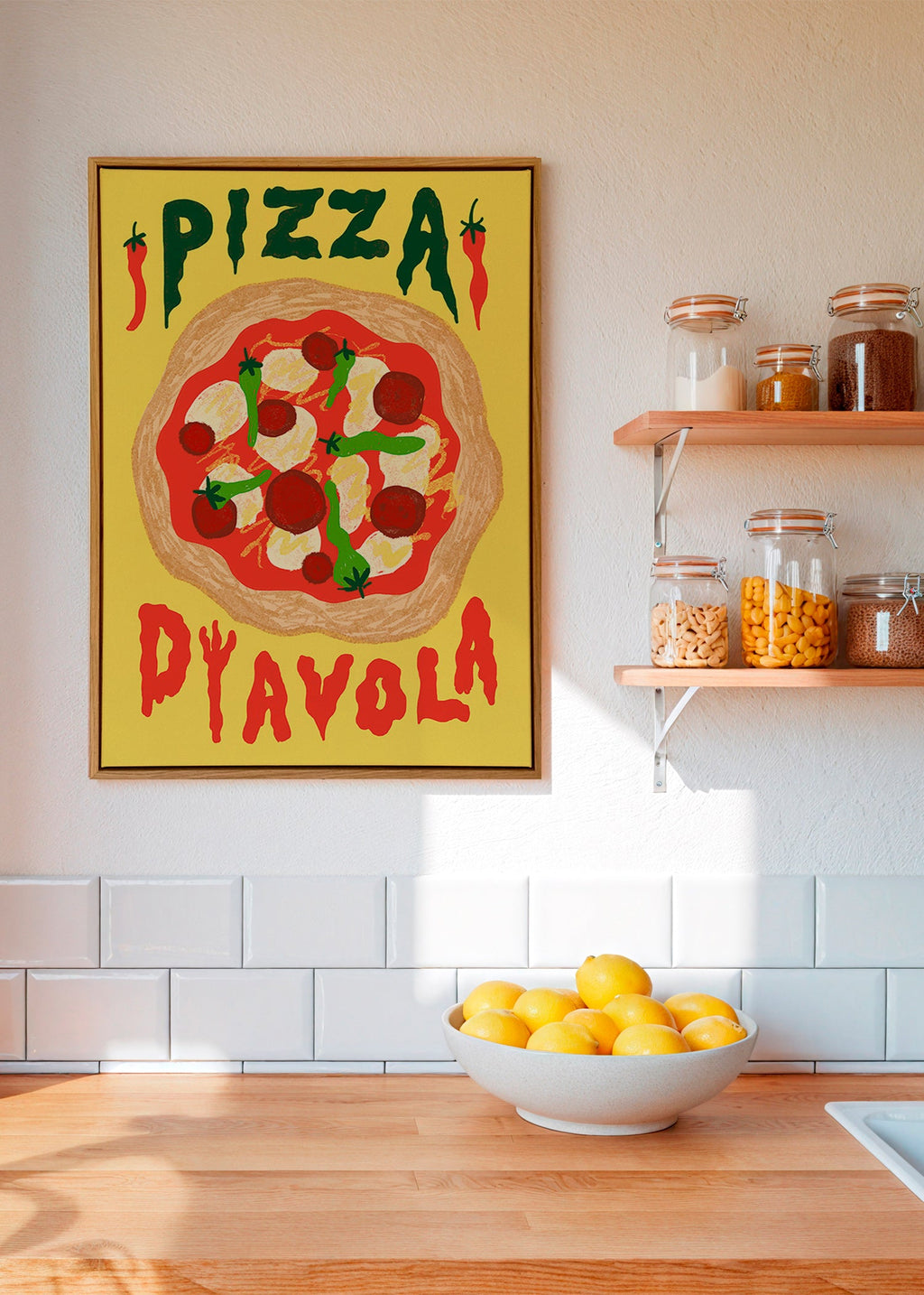 Cuadro de cocina con pizza Diavola ilustrada – Canvas1