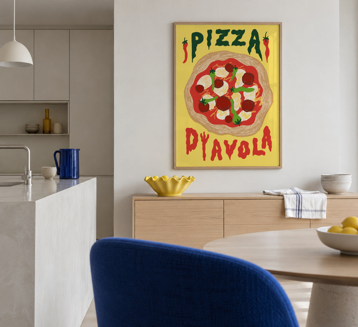Pizza Diavola - Framed poster in an interior
