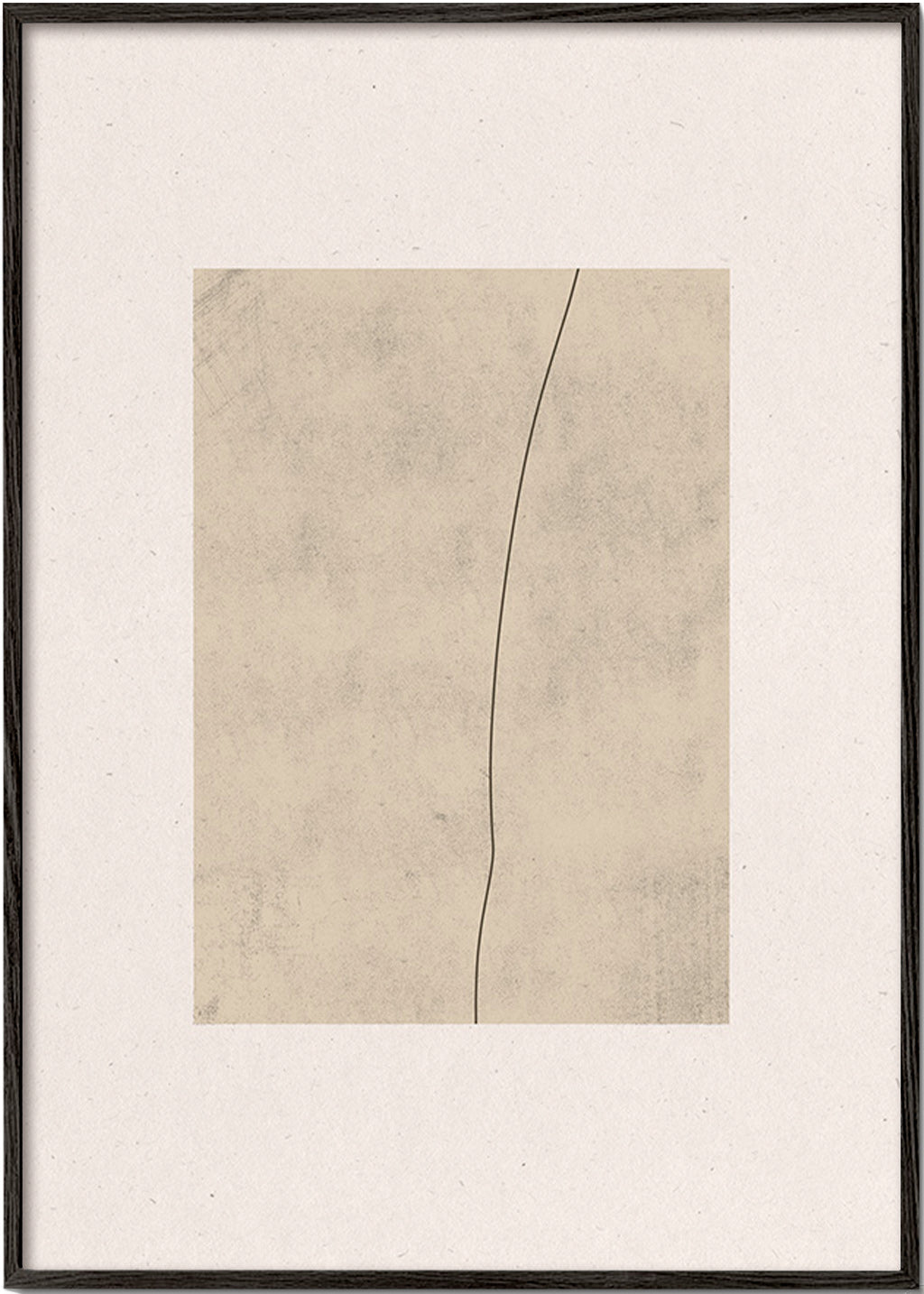 Cuadro minimalista con línea curva sobre textura beige – Black Frame