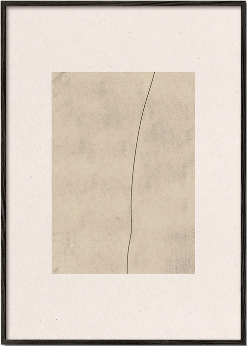 Cuadro minimalista con línea curva sobre textura beige – Black Frame