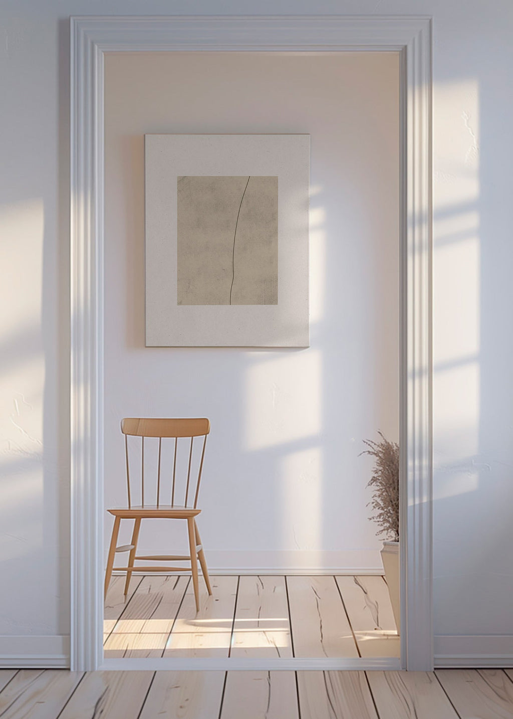 Cuadro minimalista con línea curva sobre textura beige – Canvas