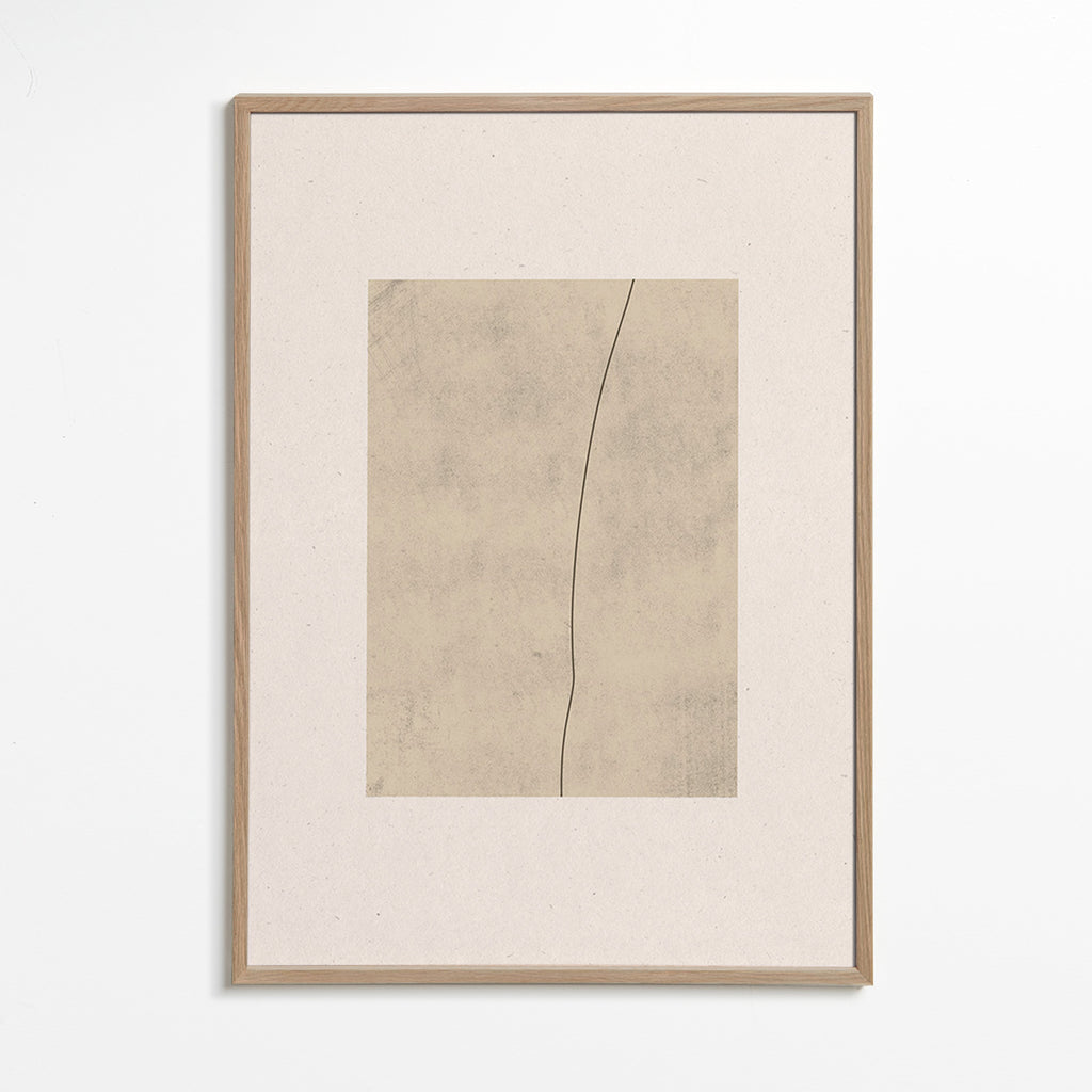 Cuadro minimalista con línea curva sobre textura beige – Oak Frame