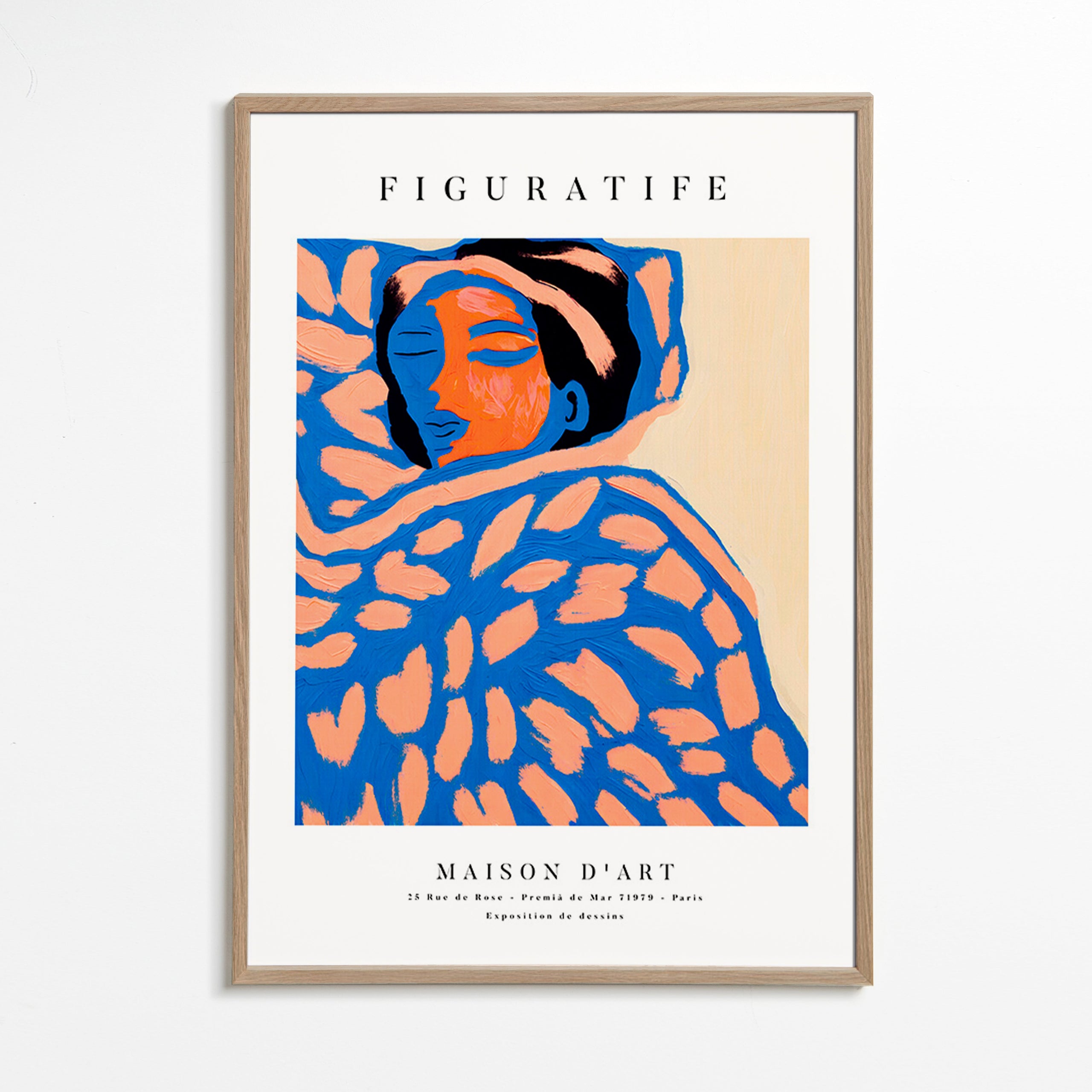 Ilustración figurativa en tonos coral y azul – Oak Frame