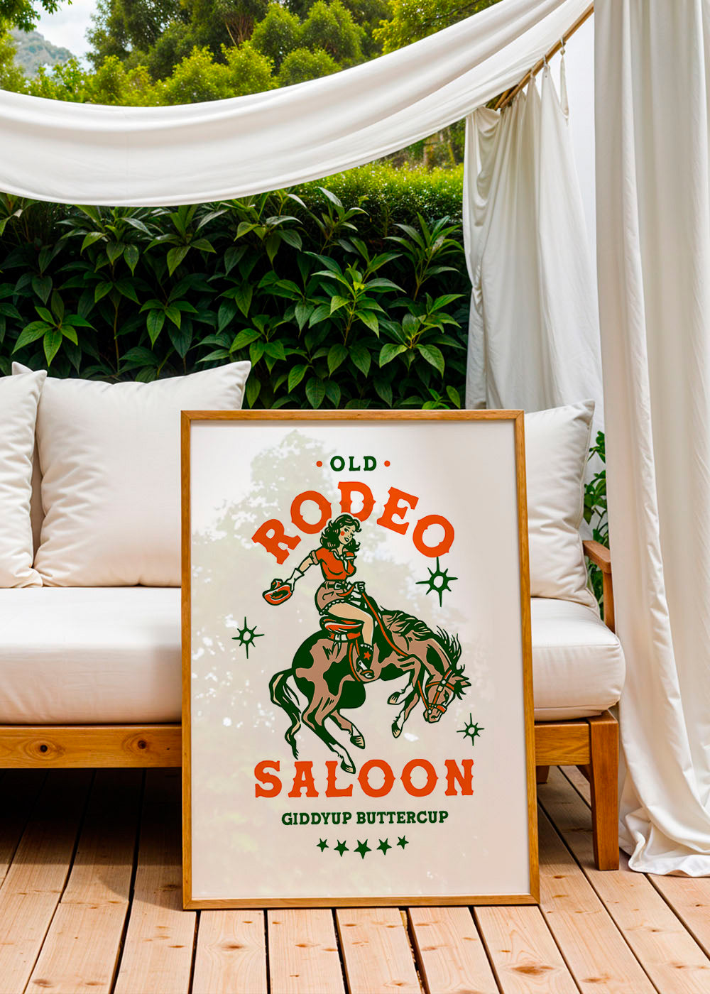 Cuadro vintage: rodeo con vaquera ilustrada – Product3