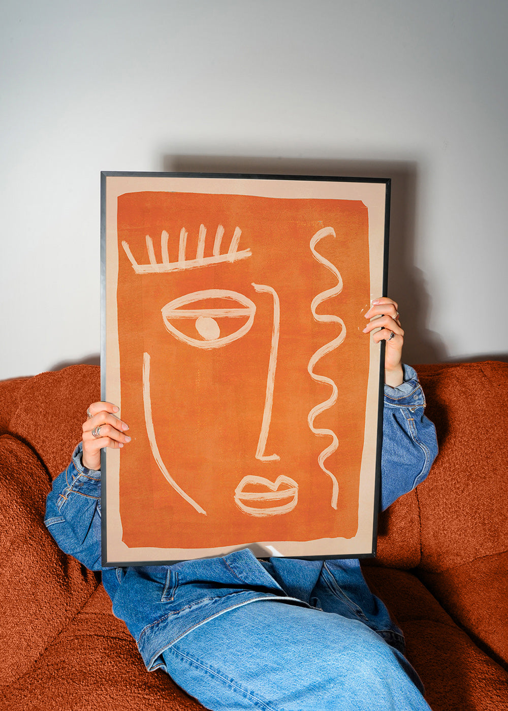 Cuadro abstracto rostro lineal naranja – Product3