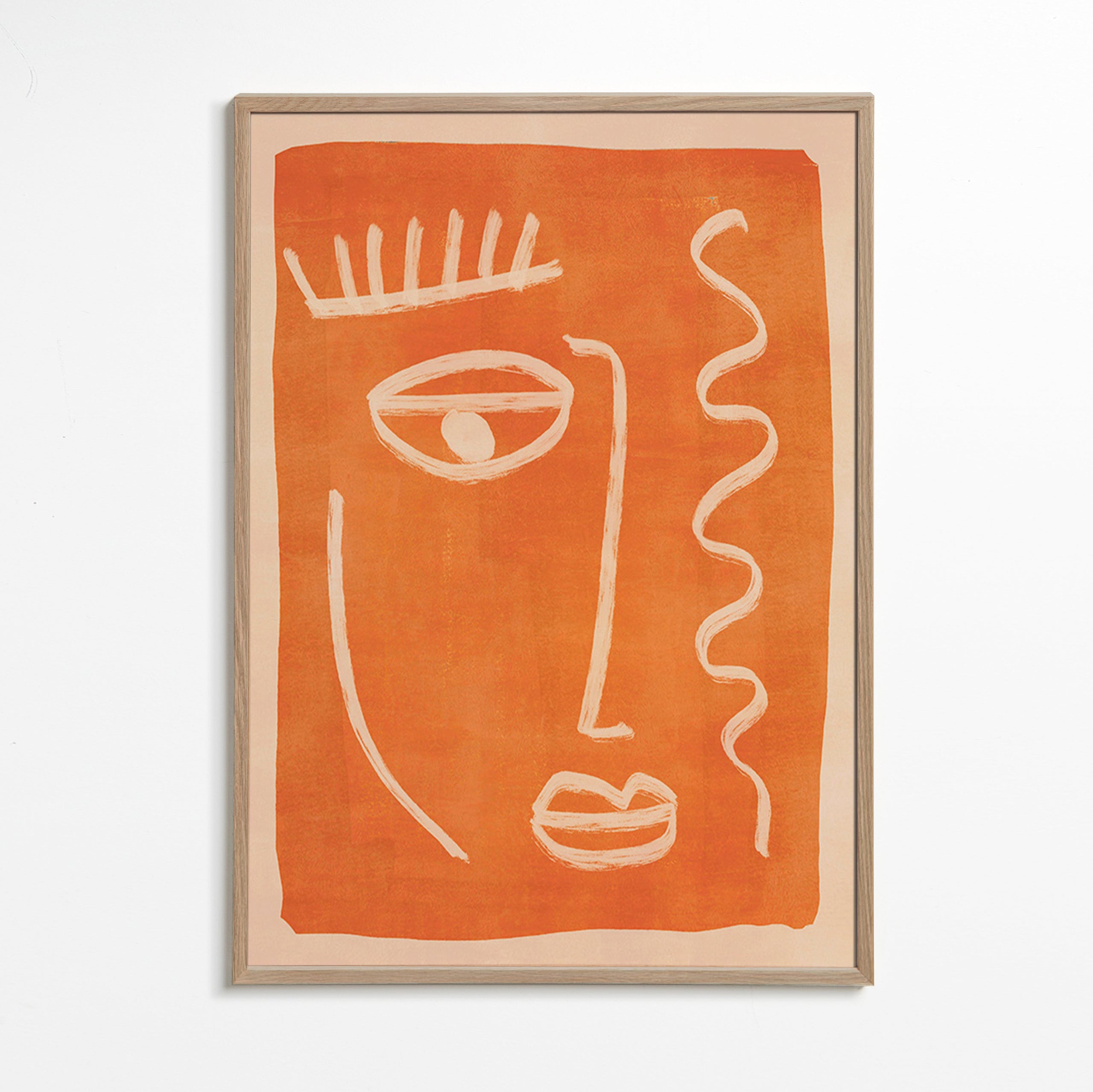 Cuadro abstracto rostro lineal naranja – Oak Frame