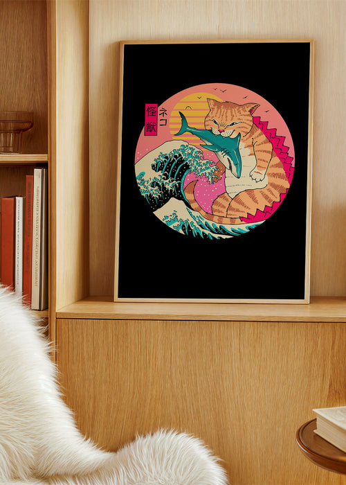 Ilustración de gato kaiju con ola – Product1