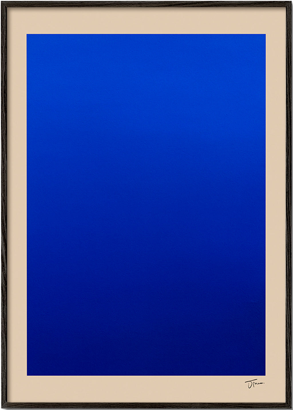 Cuadro abstracto con campo azul y borde beige – Black Frame