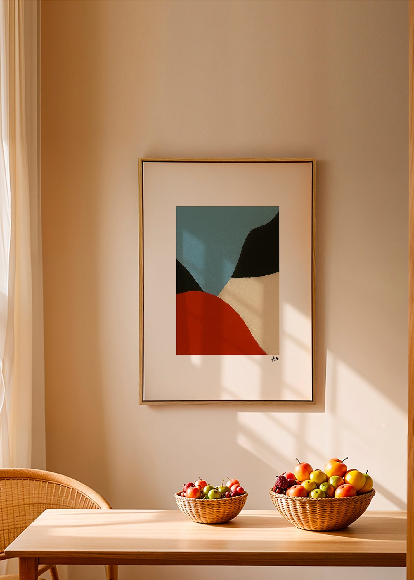 Cuadro abstracto en manchas orgánicas terracota y azul – Canvas2