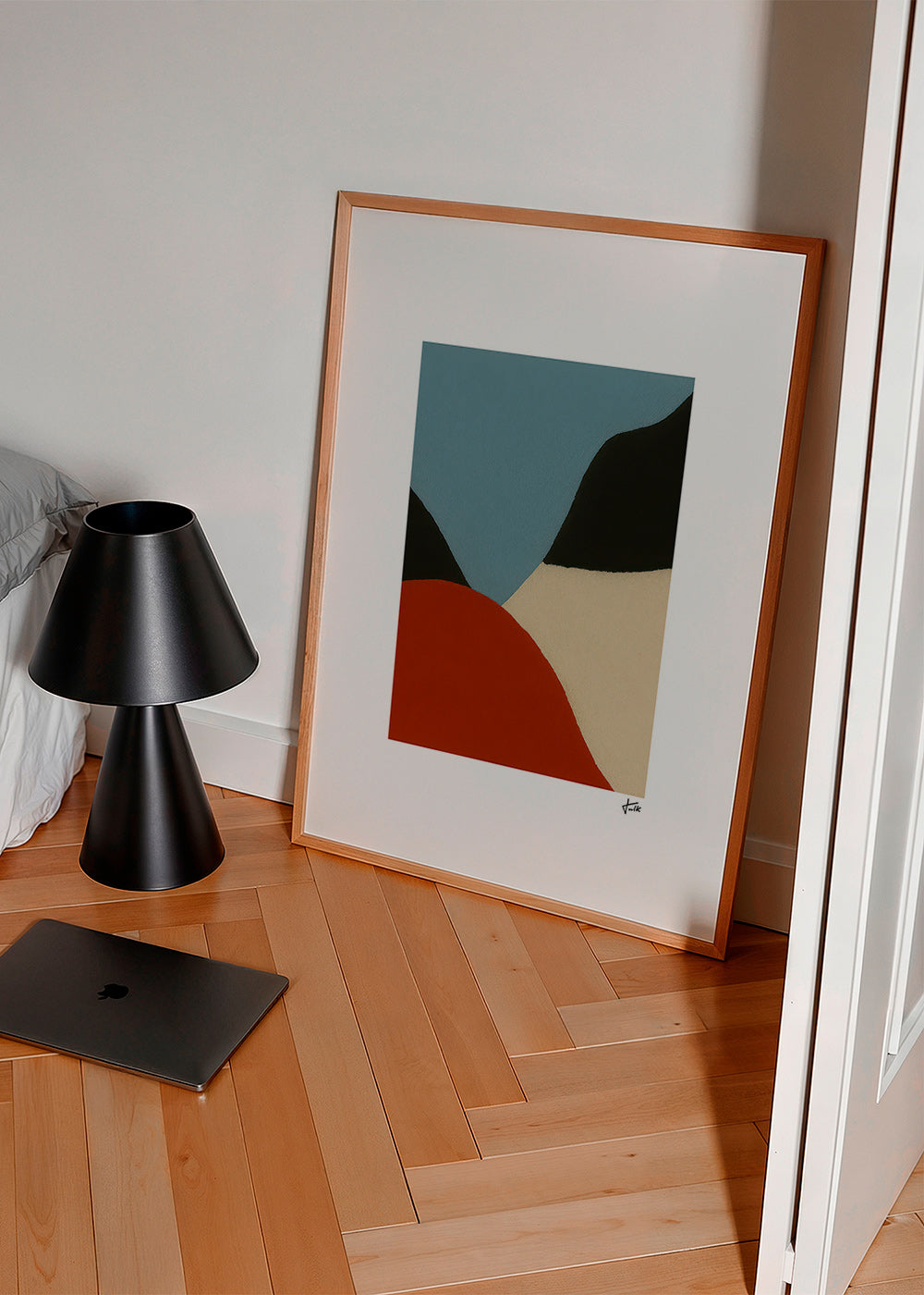 Cuadro abstracto en manchas orgánicas terracota y azul – Product2