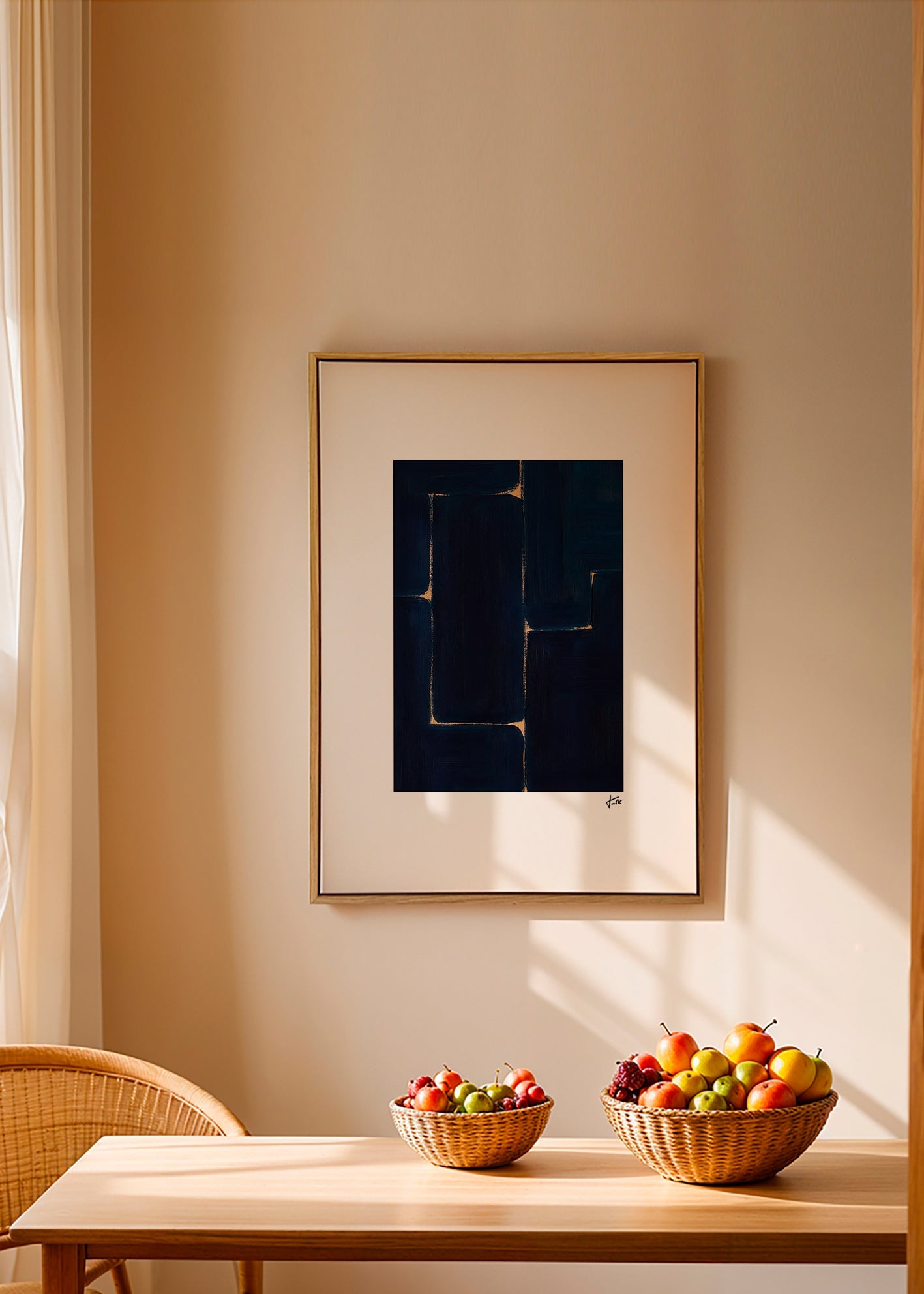 Cuadro abstracto azul profundo con vetas doradas – Canvas1