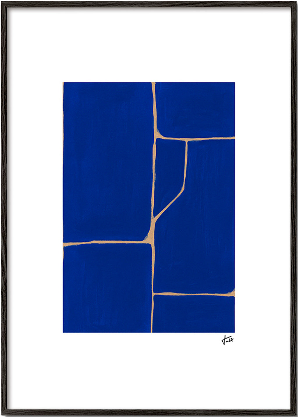 Cuadro geométrico azul con juntas claras – Black Frame