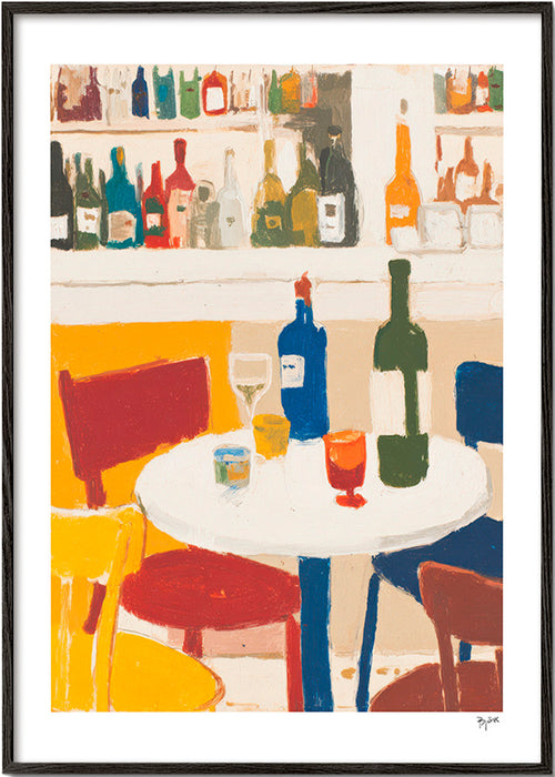 Cuadro de cocina con bistró y botellas – Black Frame