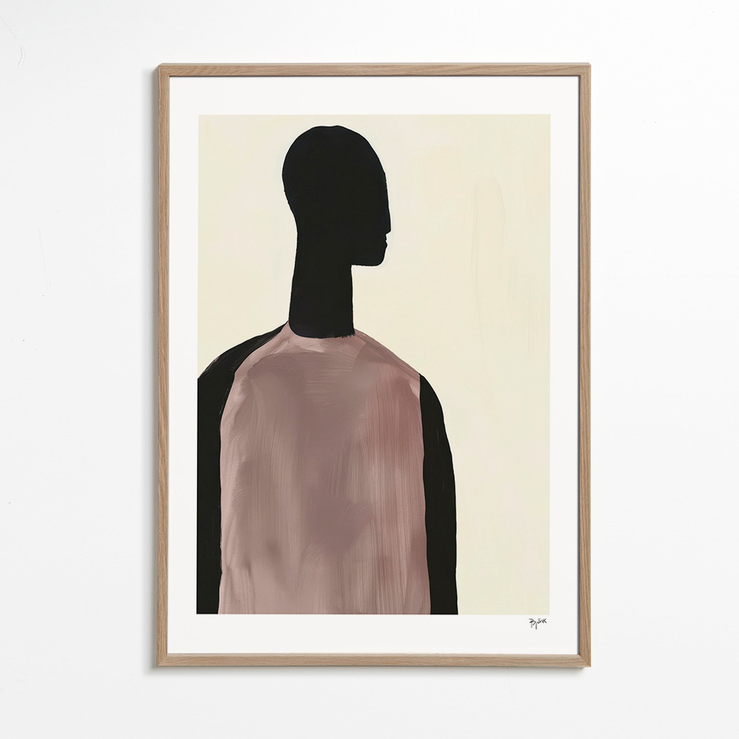 Cuadro abstracto con silueta minimalista y torso rosado – Oak Frame