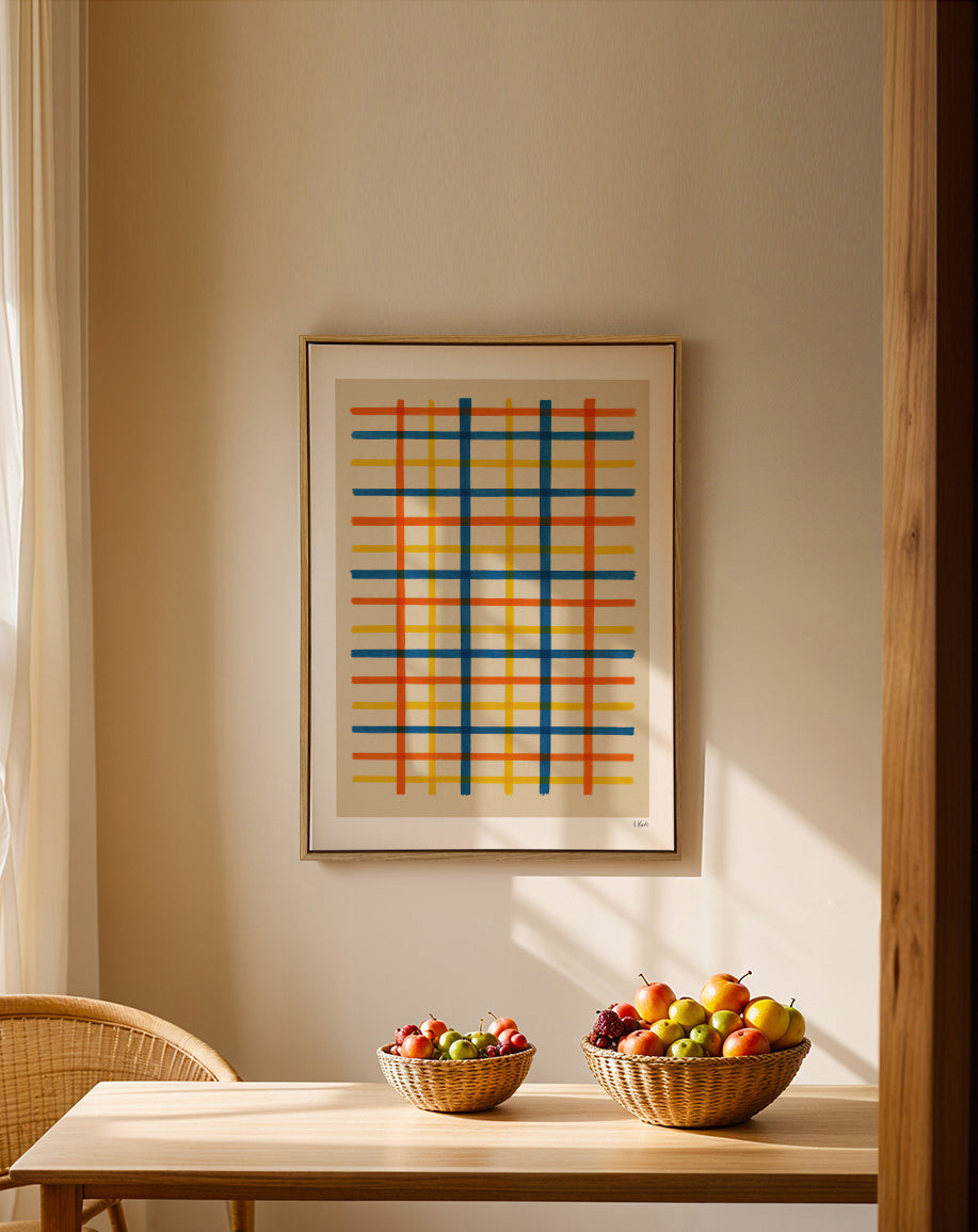 Summer Grid - Framed canvas in an interior